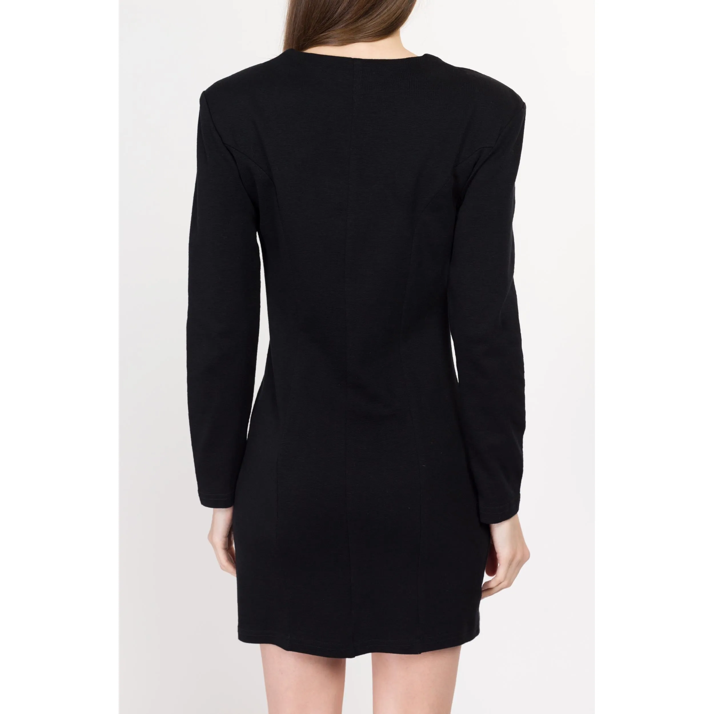 Medium 80s Black Beaded Sweetheart Neck Mini Sweater Dress