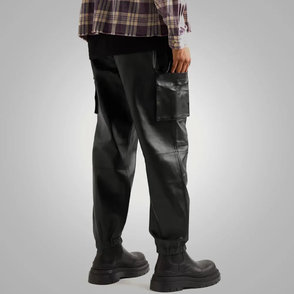 Mens Black Biker Leather Sheep Skin Pant