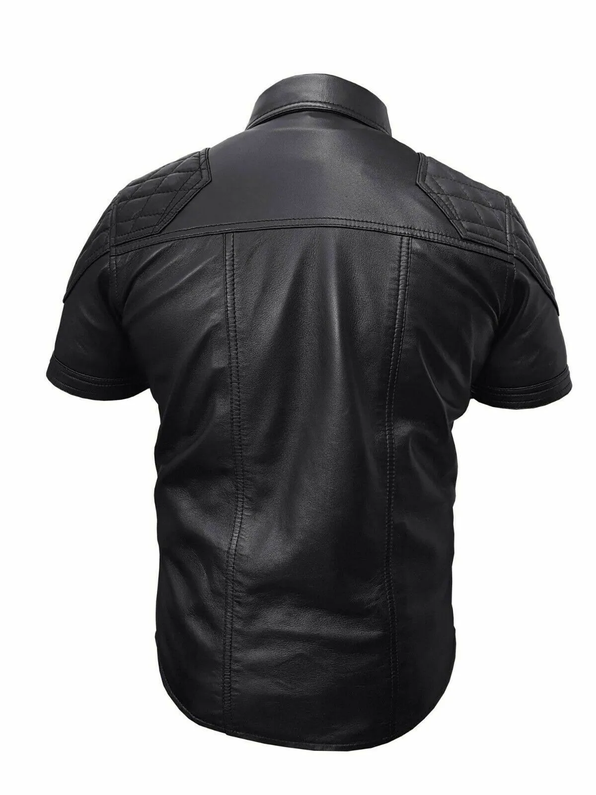 Men's Genuine Leather Quilted short sleeve shirt