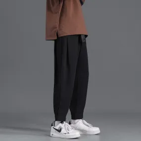 Men's Suit Pants Loose Fashion Solid Color Harem Pants Belt Design Hip Hop Male Casual Trousers New Streetwear