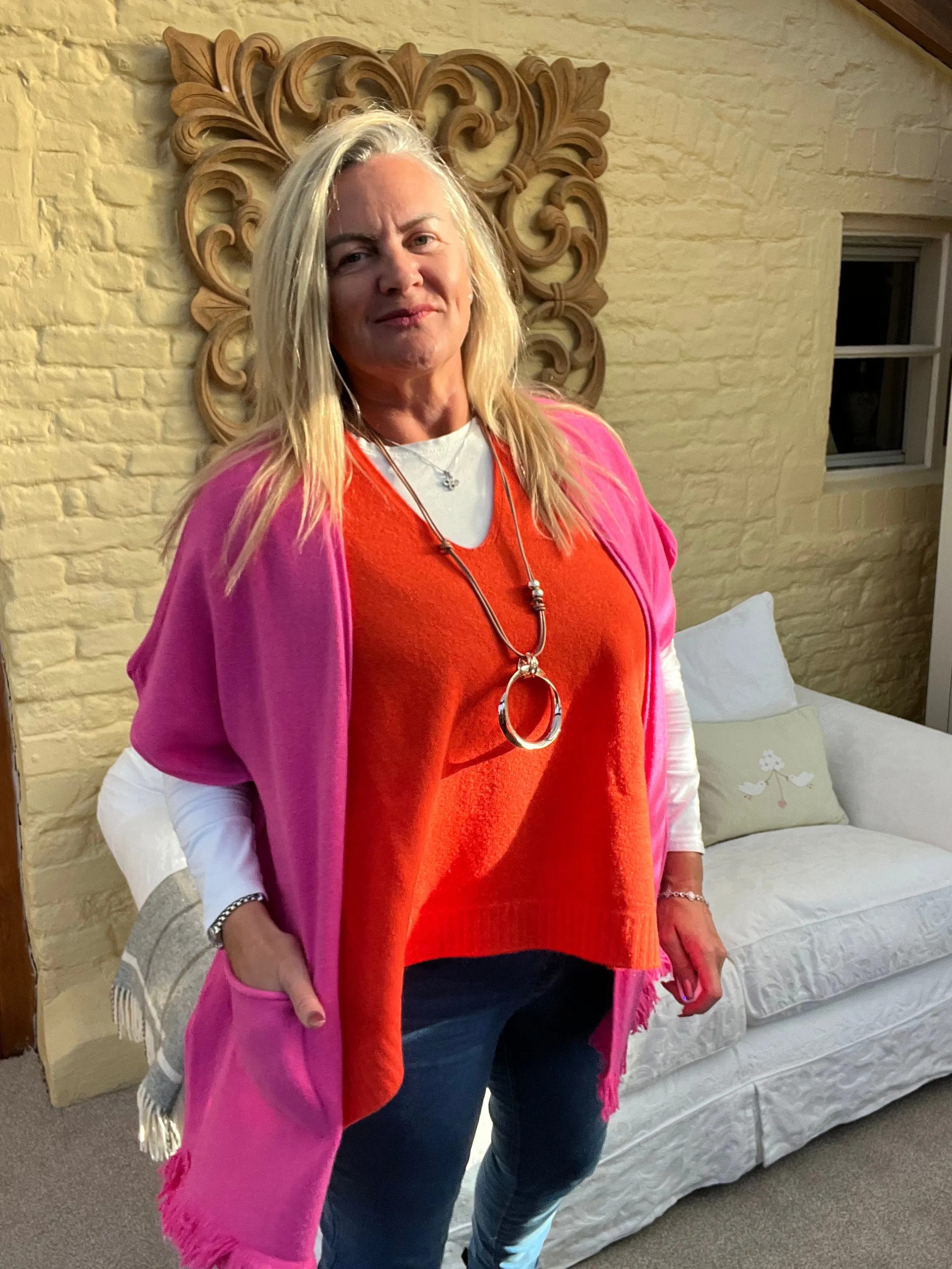 Milan V-Neck Batwing Short Sleeves Jumper Orange