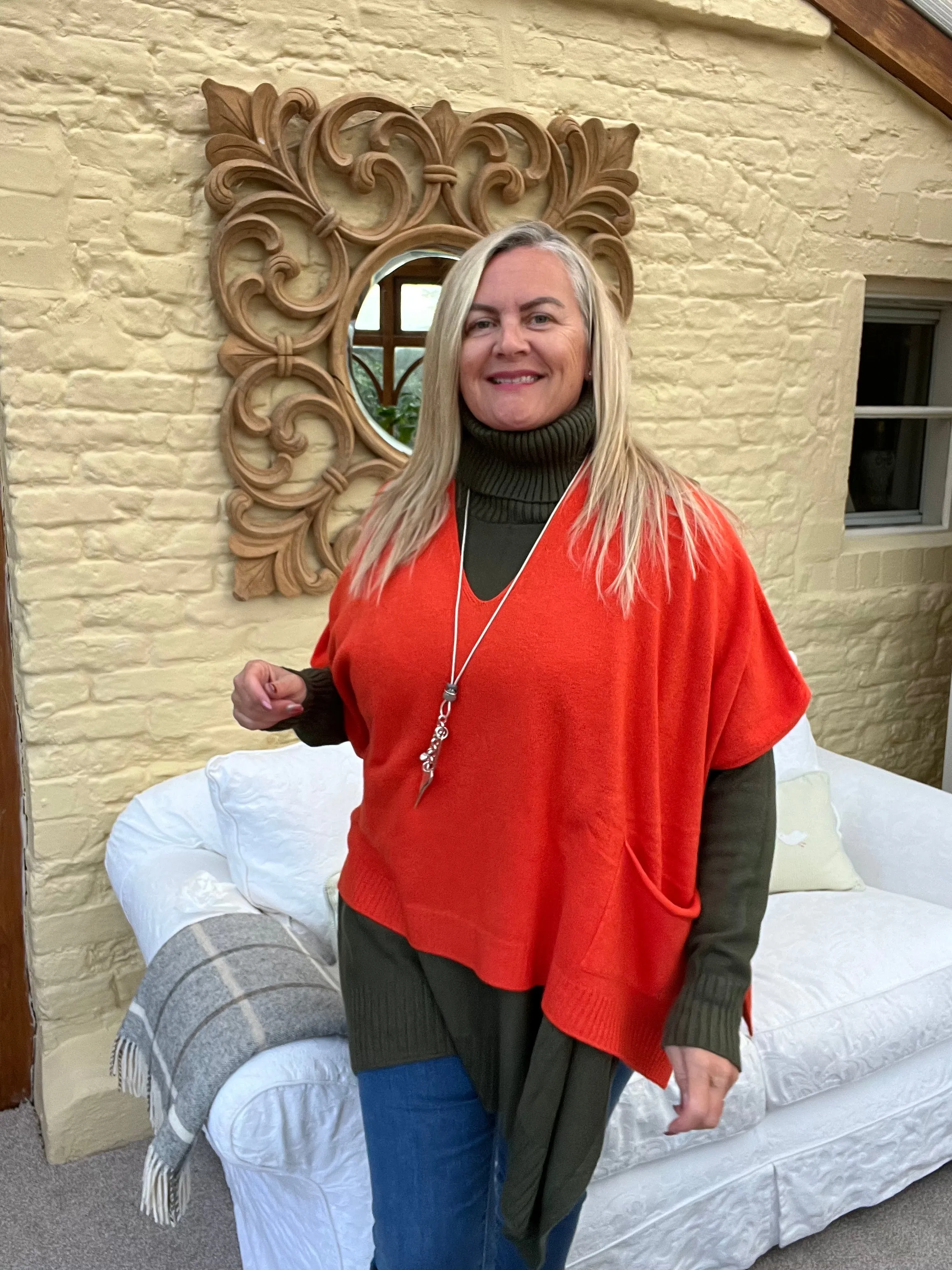 Milan V-Neck Batwing Short Sleeves Jumper Orange