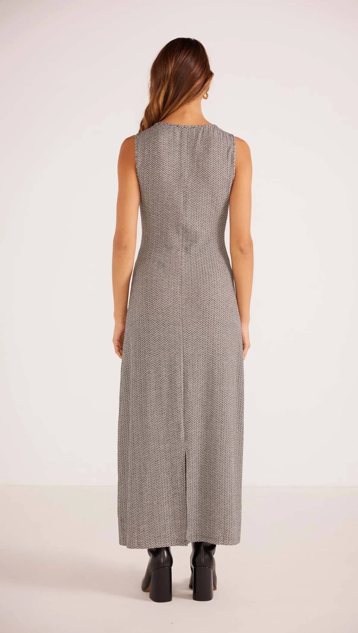 MINK PINK ASTRA SLEEVELESS KNIT DRESS BLACK/WHITE GEO
