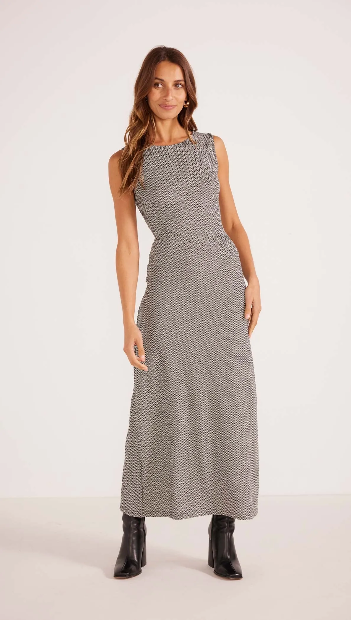 MINK PINK ASTRA SLEEVELESS KNIT DRESS BLACK/WHITE GEO