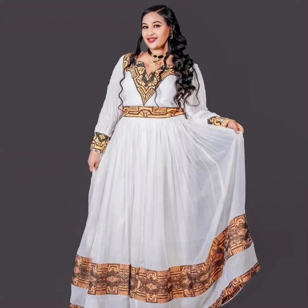 Modern Habesha Kemis Light Color Design Ethiopian Traditional Dress