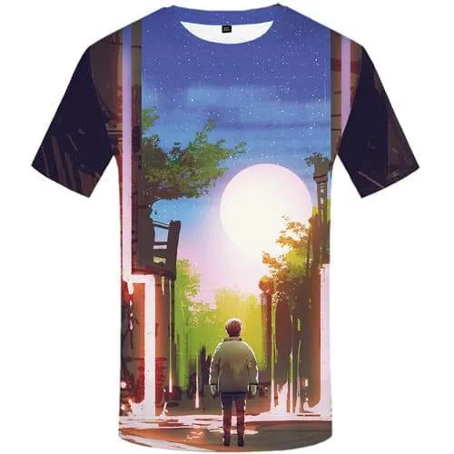 Moon T-shirt Men Forest Shirt Print Character Tshirts Novelty Art Tshirts Casual Graffiti T shirts Funny Short Sleeve Full Print