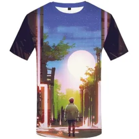 Moon T-shirt Men Forest Shirt Print Character Tshirts Novelty Art Tshirts Casual Graffiti T shirts Funny Short Sleeve Full Print