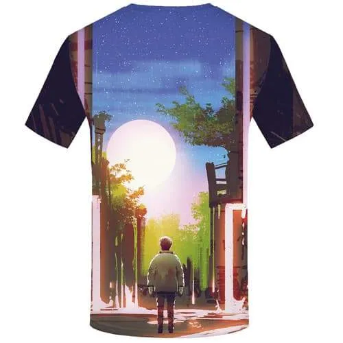 Moon T-shirt Men Forest Shirt Print Character Tshirts Novelty Art Tshirts Casual Graffiti T shirts Funny Short Sleeve Full Print