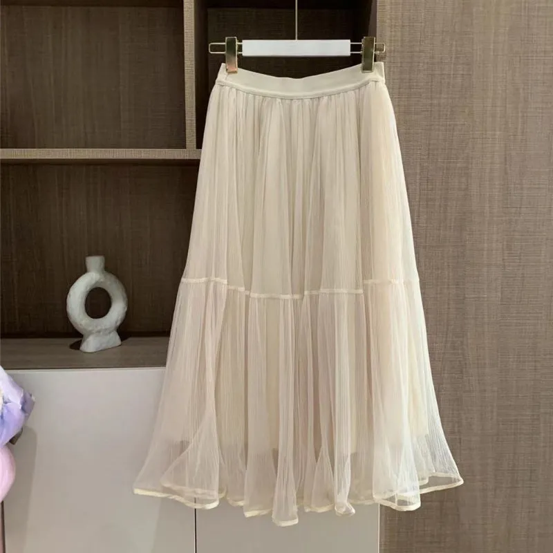 Moonlight Chiffon Skirt - Elastic High Waist Midi Half Skirt