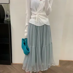 Moonlight Chiffon Skirt - Elastic High Waist Midi Half Skirt