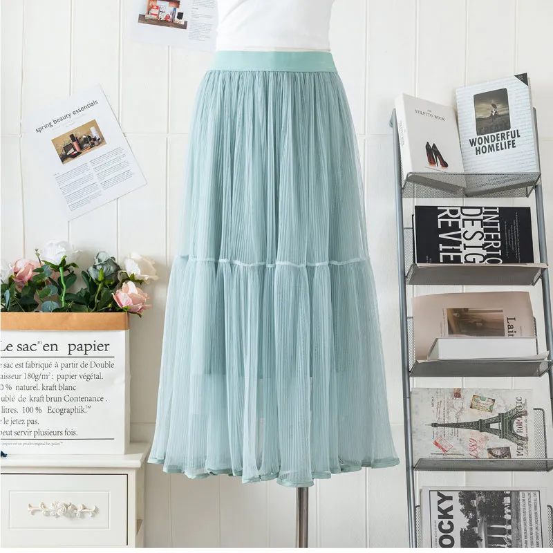 Moonlight Chiffon Skirt - Elastic High Waist Midi Half Skirt