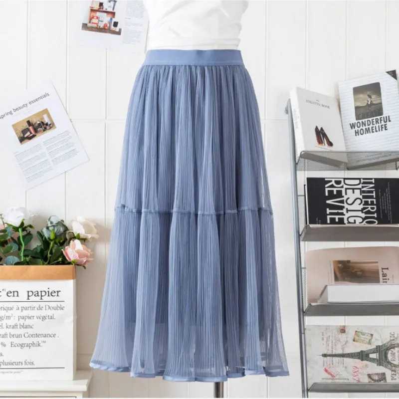 Moonlight Chiffon Skirt - Elastic High Waist Midi Half Skirt