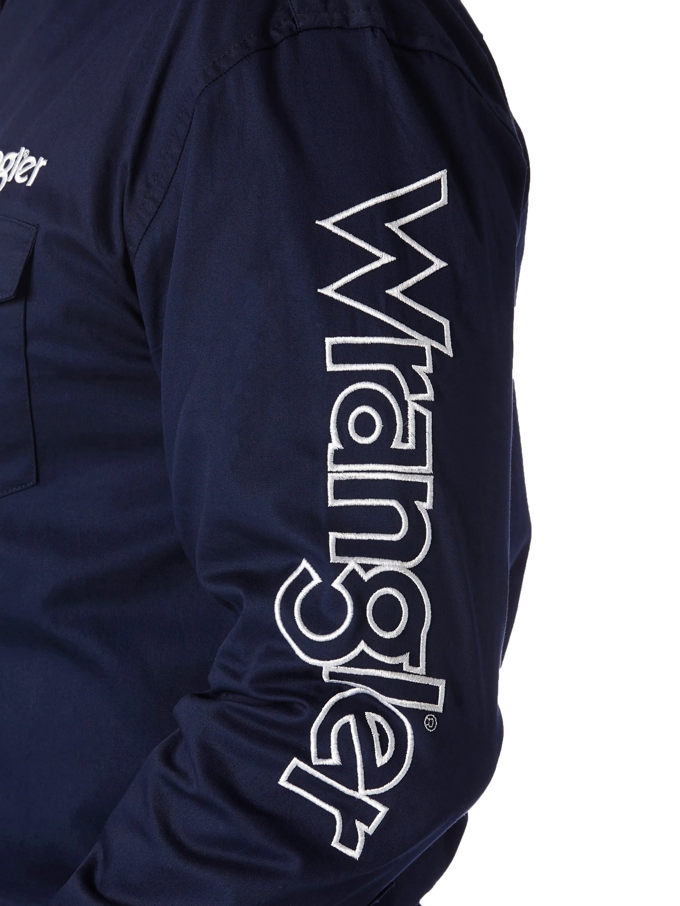 MP2327N Men's Navy and White Logo Solid Button Down Shirt by Wrangler