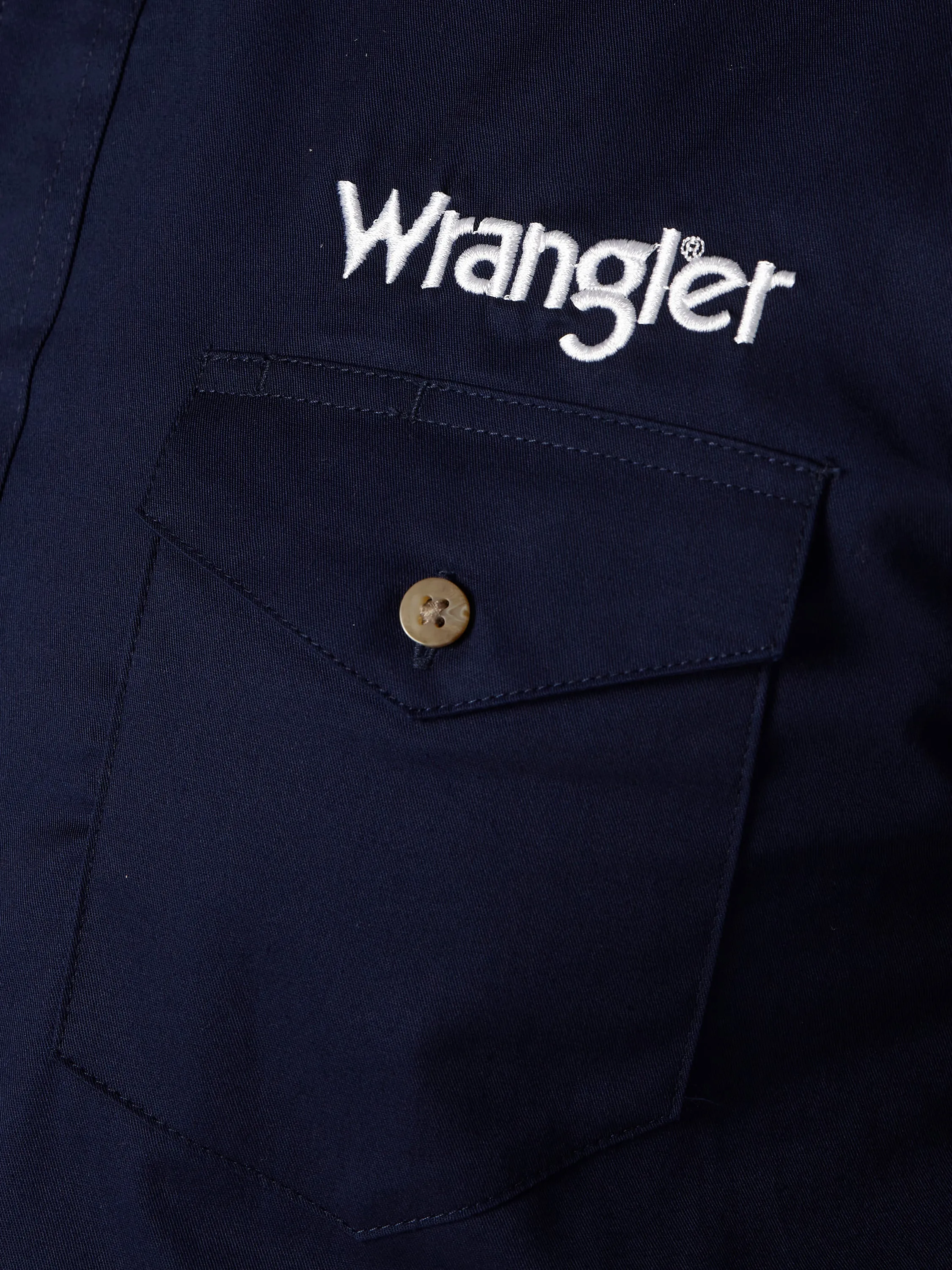 MP2327N Men's Navy and White Logo Solid Button Down Shirt by Wrangler