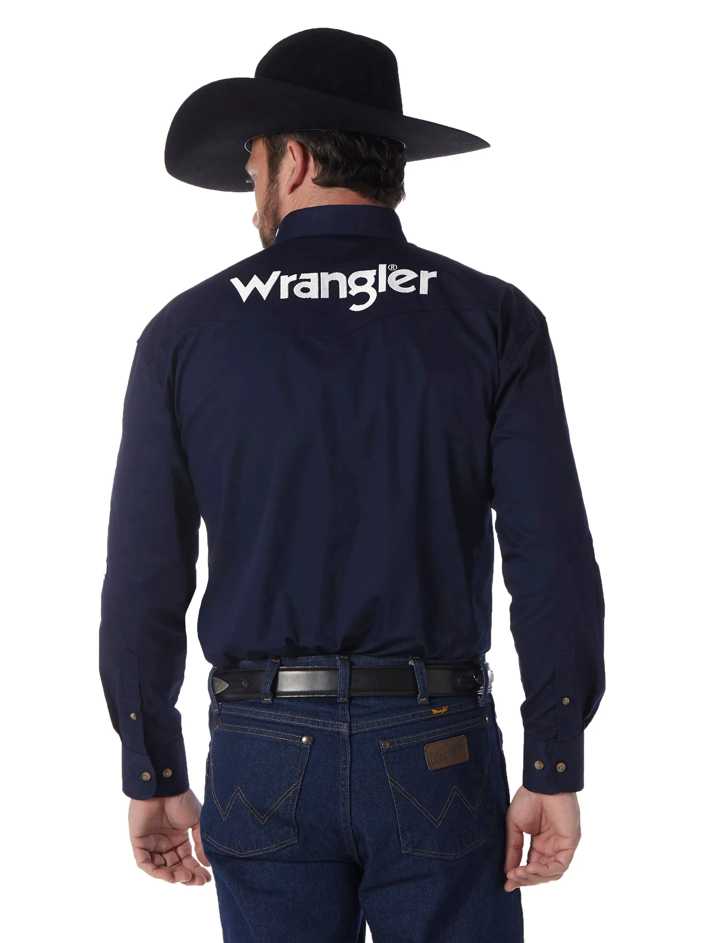 MP2327N Men's Navy and White Logo Solid Button Down Shirt by Wrangler