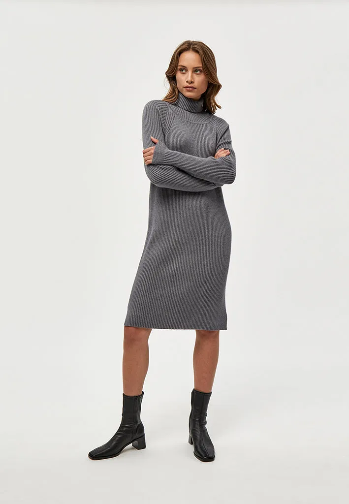 MSAva Knit Turtleneck Dress - Light Grey Melange