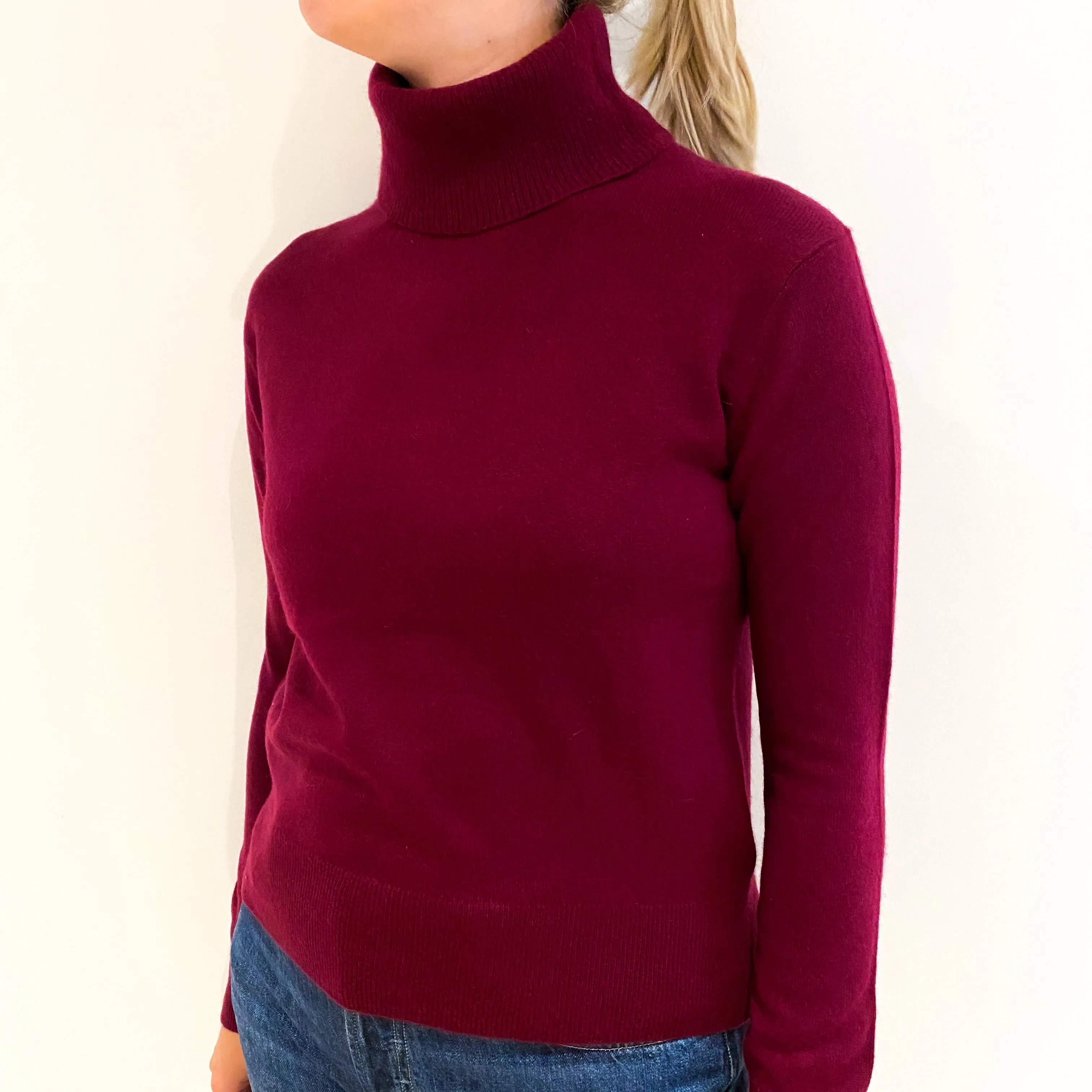Mulberry Red Cashmere Polo Neck Jumper Small