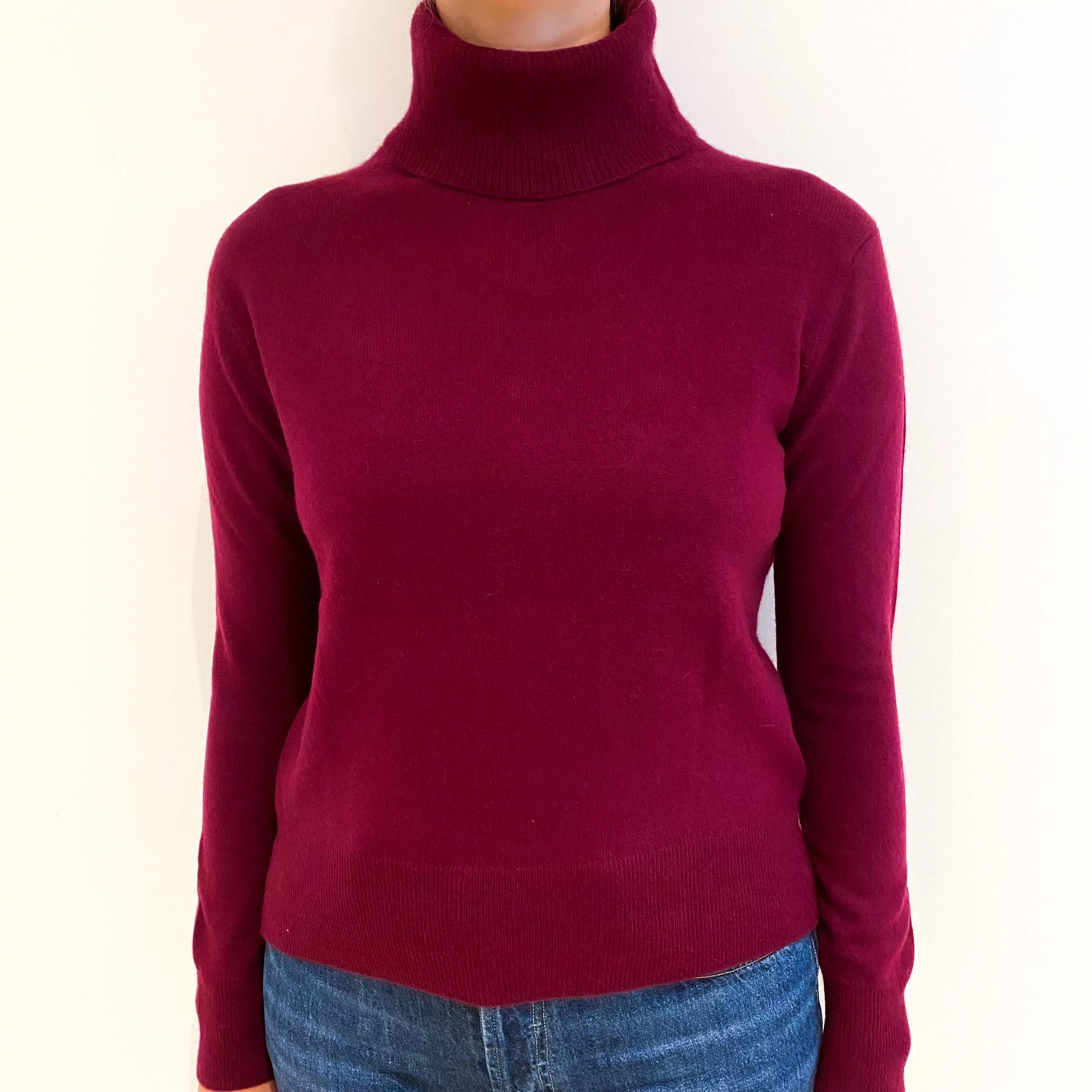 Mulberry Red Cashmere Polo Neck Jumper Small