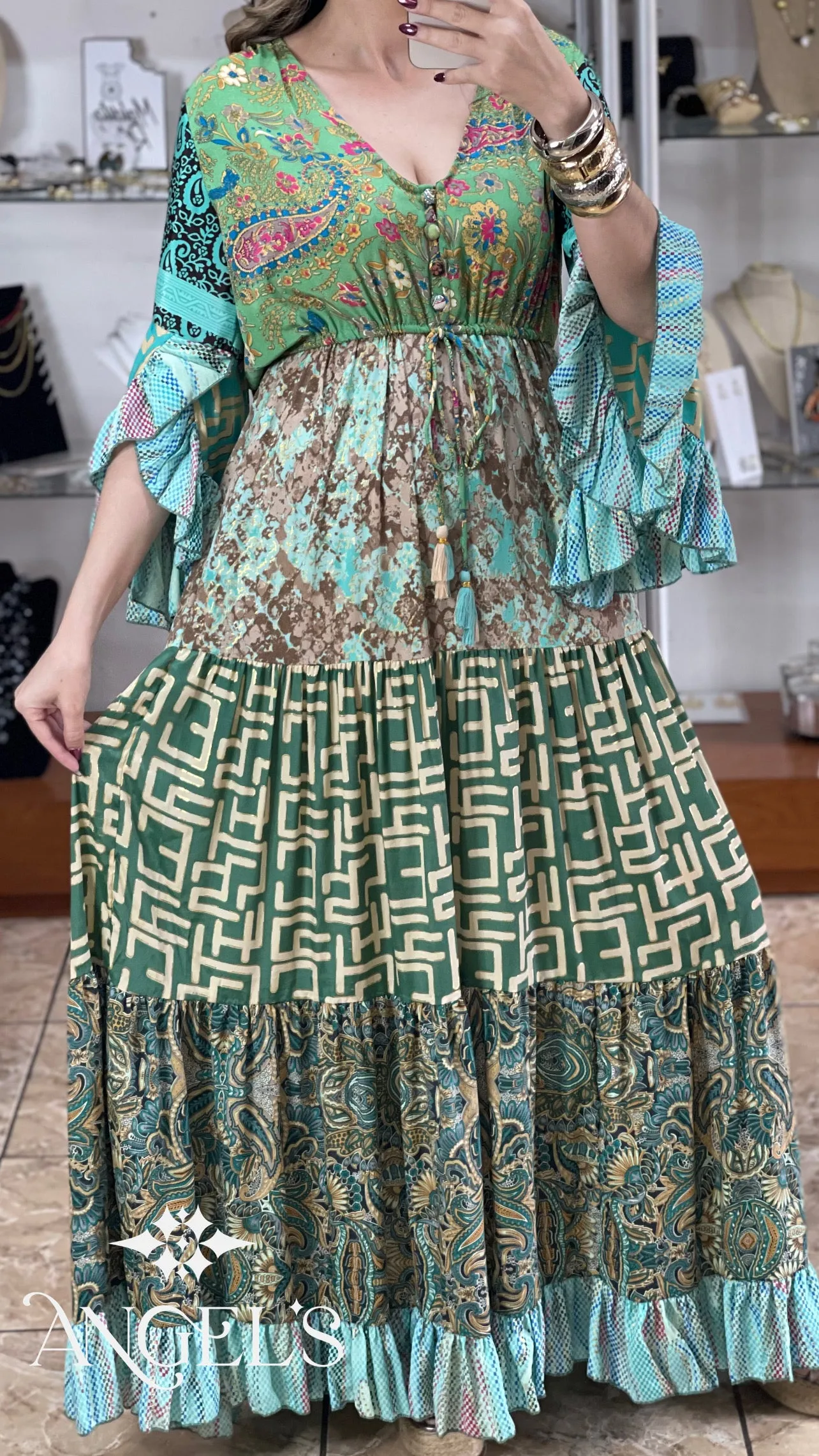 Multi Color Patches Maxi Boho Dress