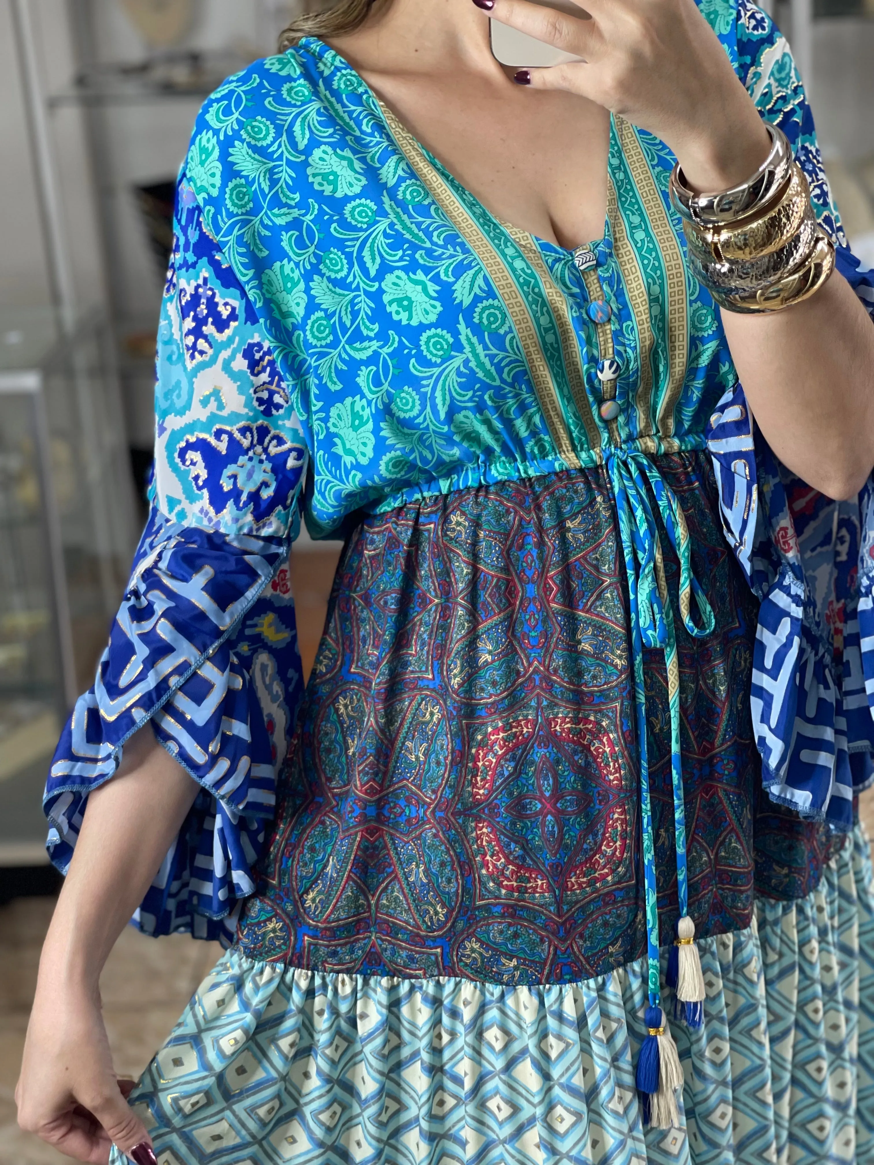 Multi Color Patches Maxi Boho Dress