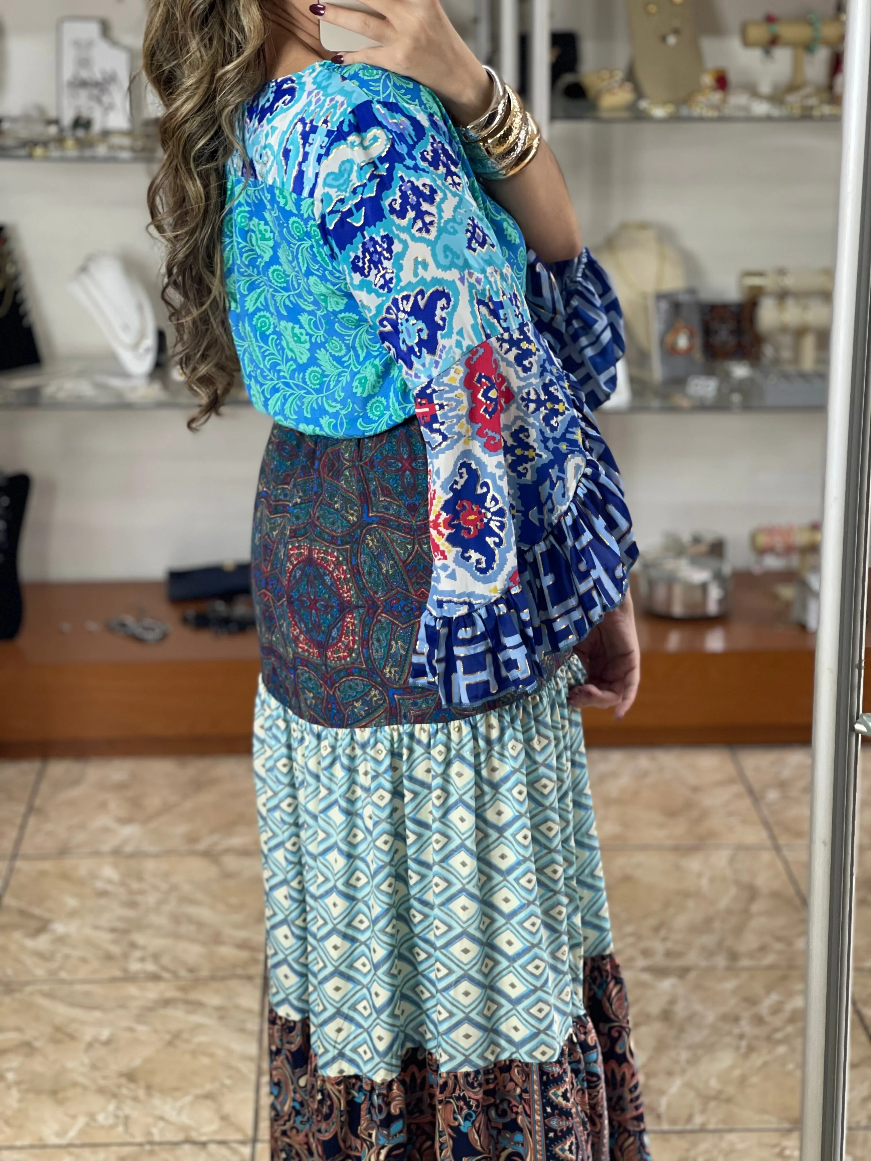 Multi Color Patches Maxi Boho Dress