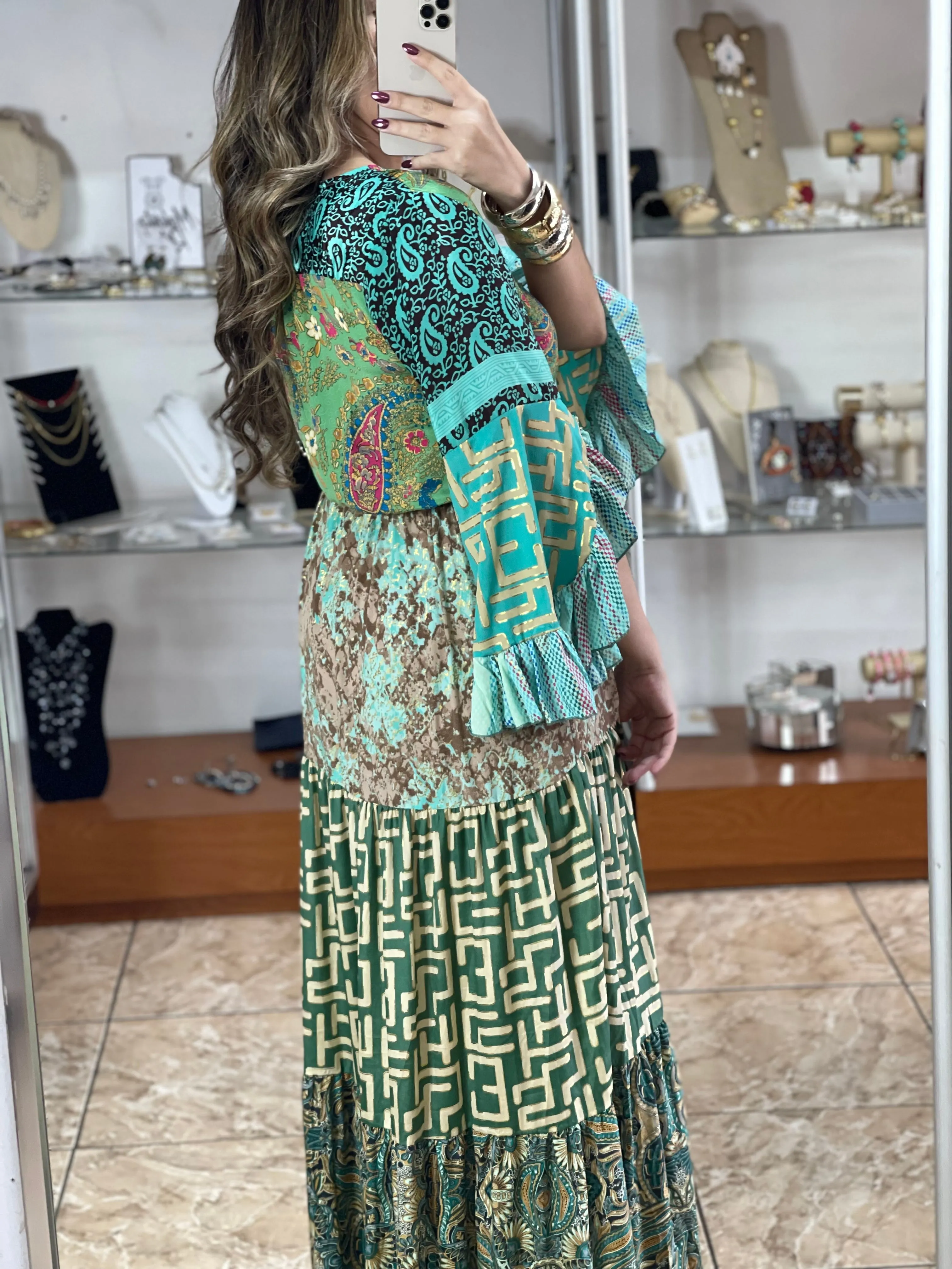 Multi Color Patches Maxi Boho Dress