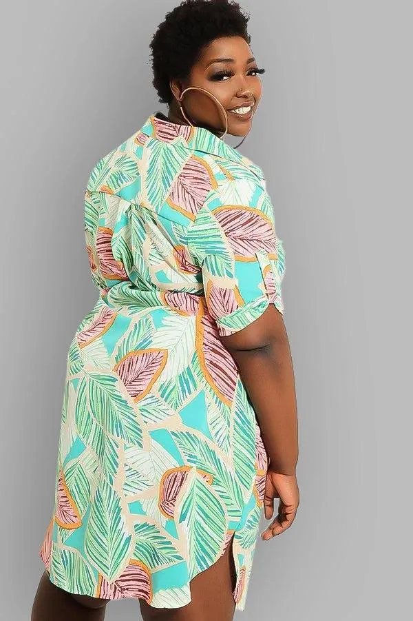 Multicolour Leaves Print Shirt Dress