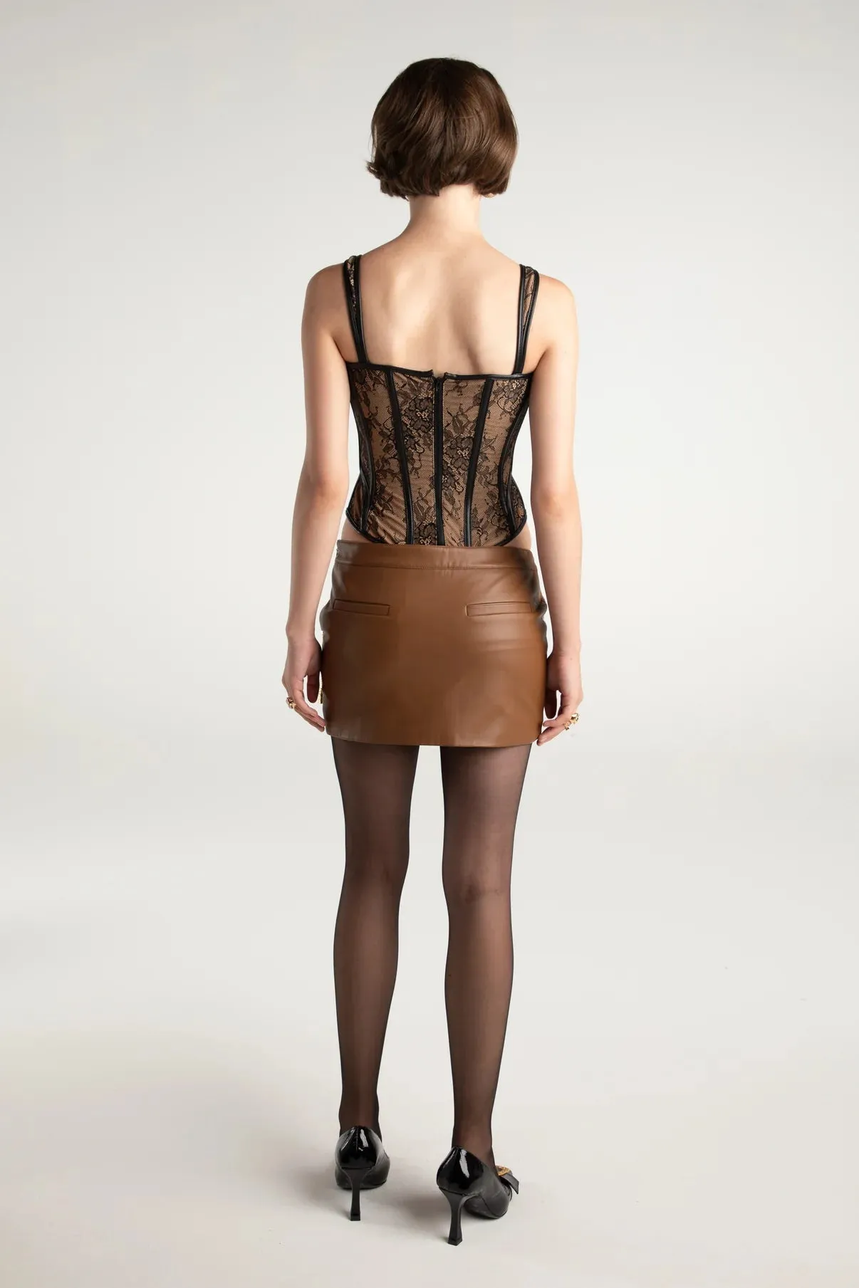 Nana Jacqueline Miranda Leather Mini Skirt in Brown