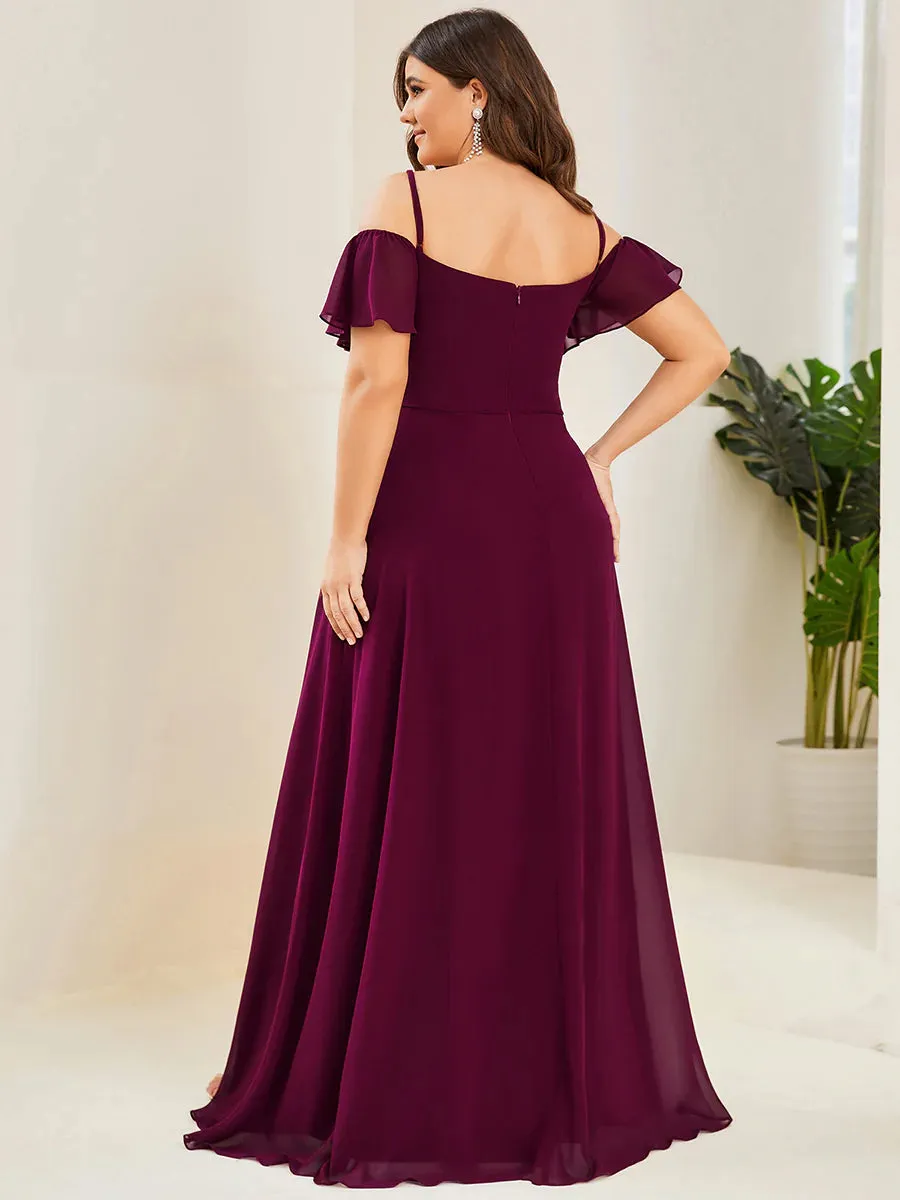 Off-Shoulder Ruffle Sleeve Plus Size Evening Dress