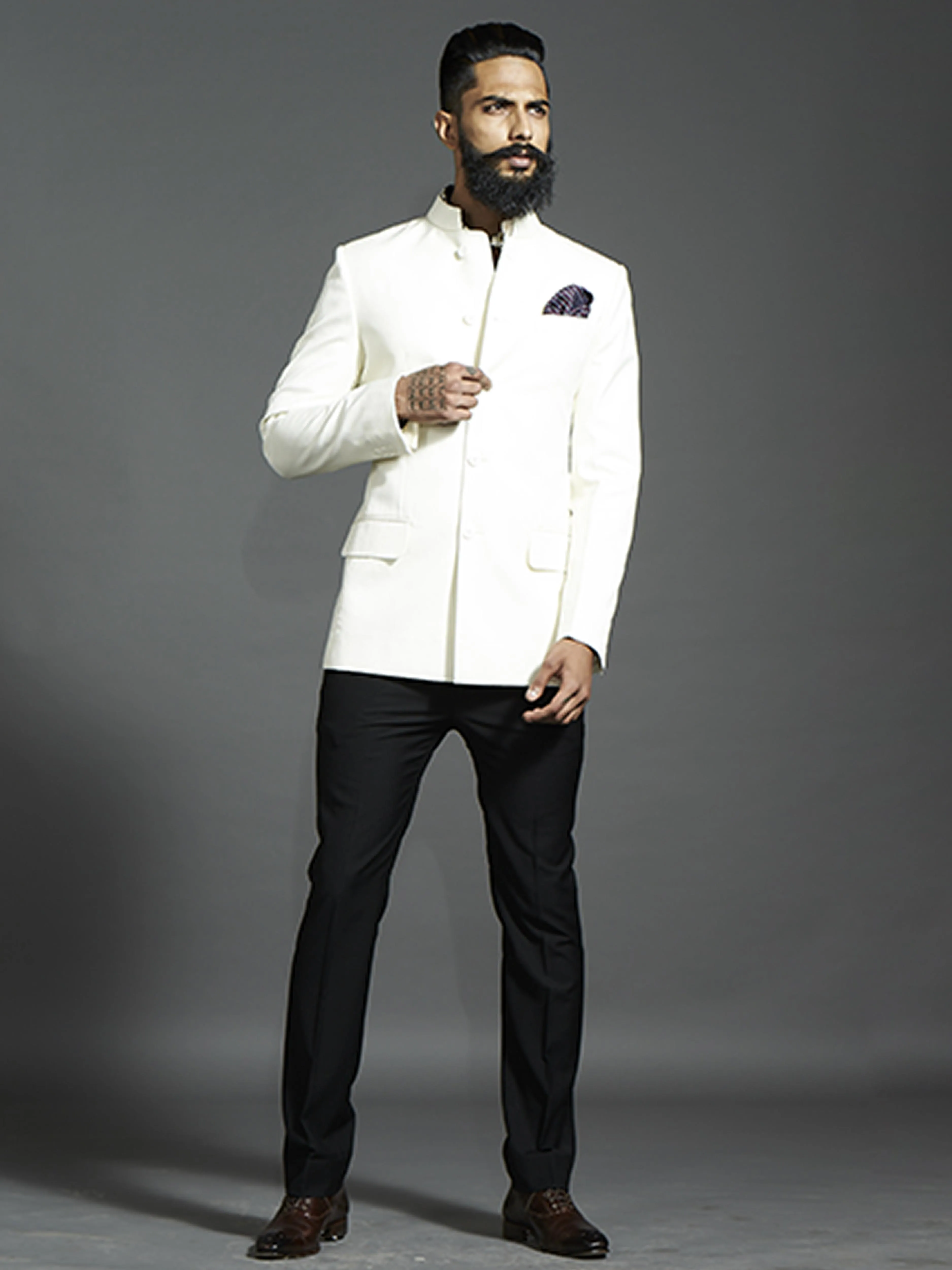 OFF WHITE WOOL BANDHGALA JACKET