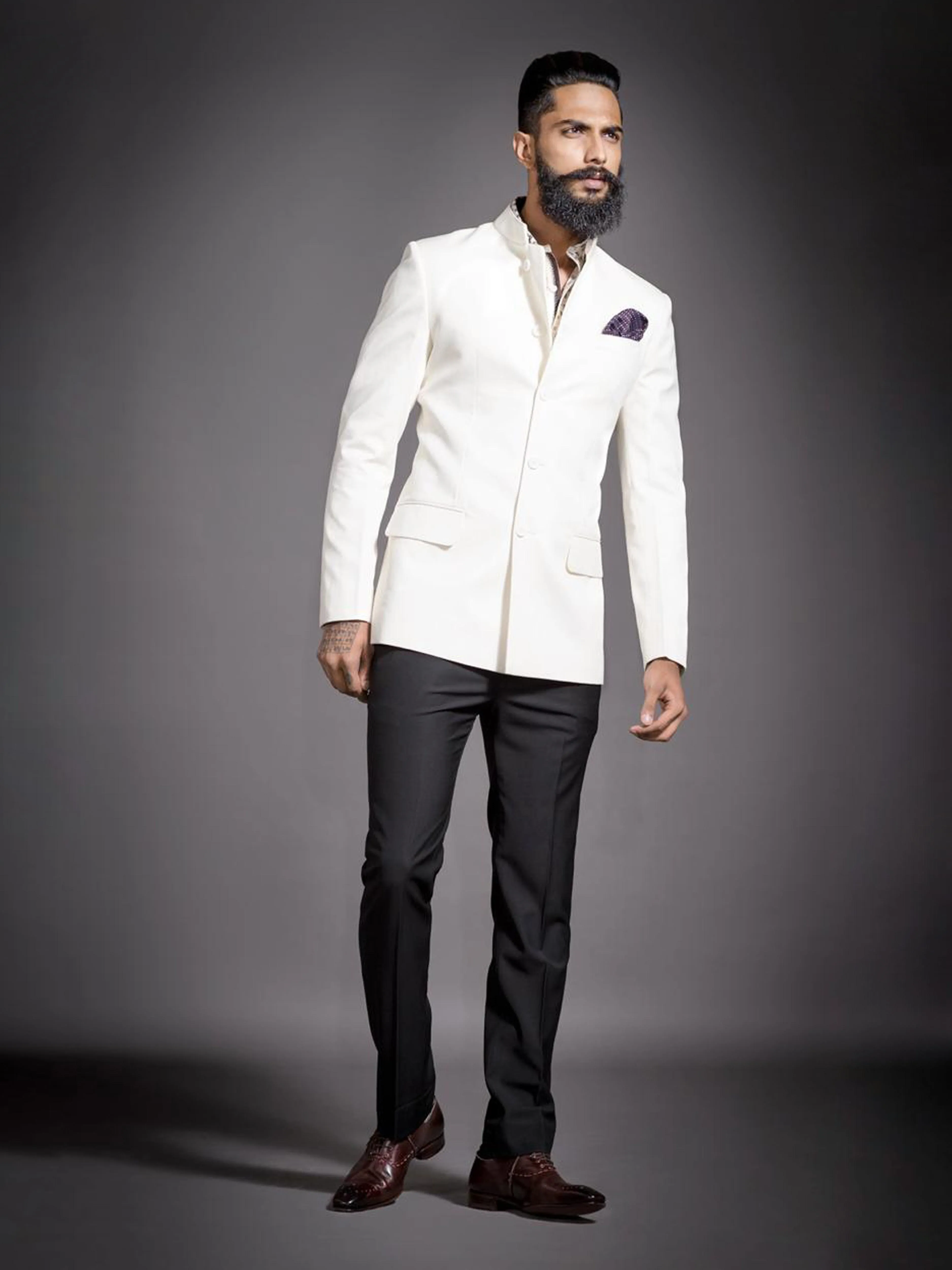 OFF WHITE WOOL BANDHGALA JACKET