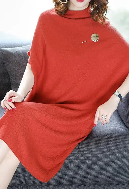 Oversized Sweater Dress W/ Brooch