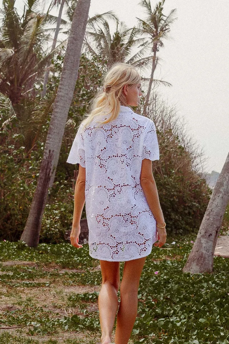 PALM COLLECTIVE ULLUWATU LACE SHIRT DRESS WHITE