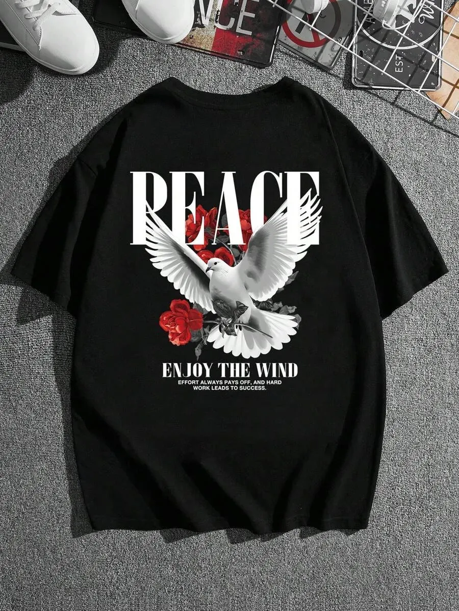 Peace Pigeon Rose Cotton  Short Sleeve Streetwear