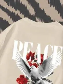 Peace Pigeon Rose Cotton  Short Sleeve Streetwear