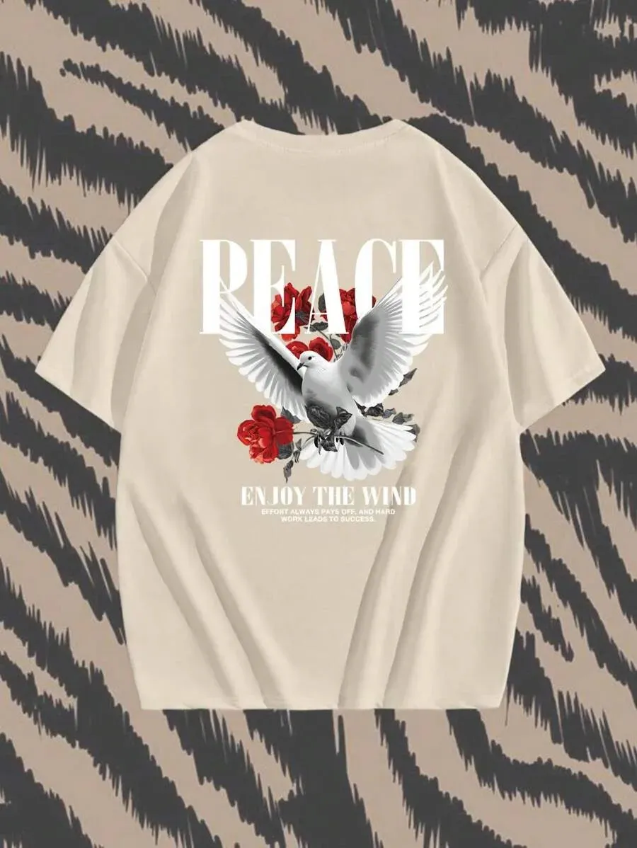 Peace Pigeon Rose Cotton  Short Sleeve Streetwear