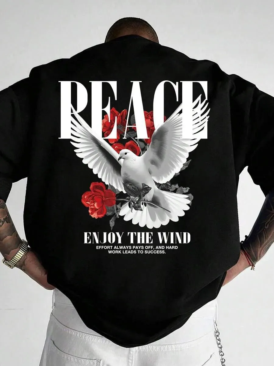 Peace Pigeon Rose Cotton  Short Sleeve Streetwear