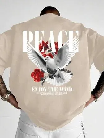 Peace Pigeon Rose Cotton  Short Sleeve Streetwear