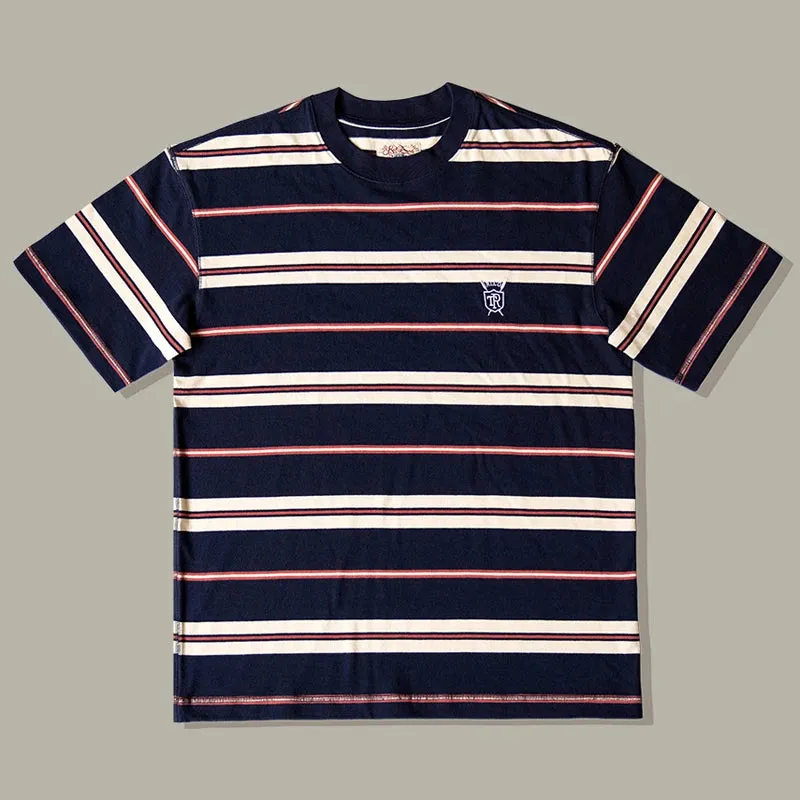 Preppy Striped T-shirt Ivy League Style Men Short Sleeve Tee