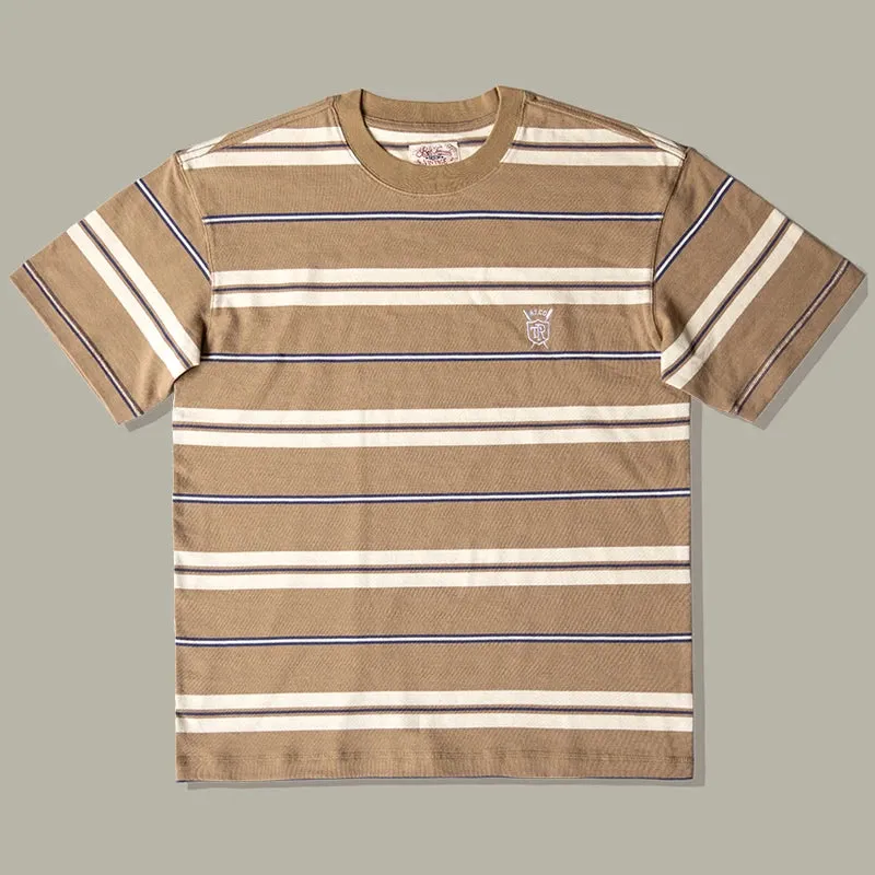 Preppy Striped T-shirt Ivy League Style Men Short Sleeve Tee