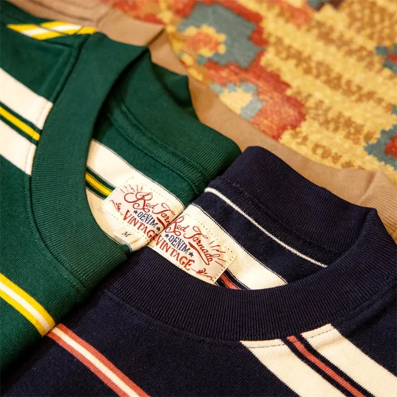 Preppy Striped T-shirt Ivy League Style Men Short Sleeve Tee