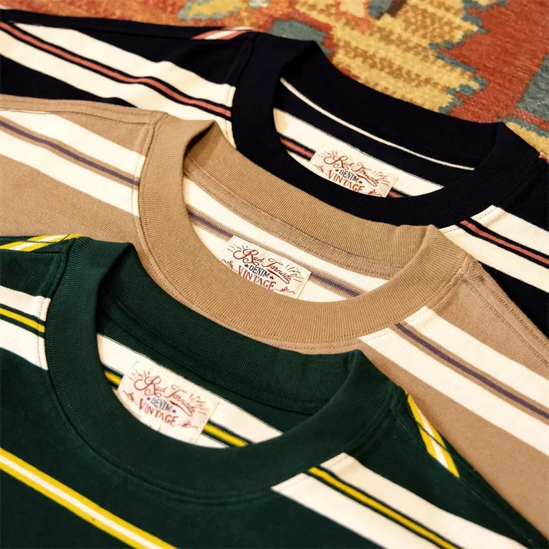 Preppy Striped T-shirt Ivy League Style Men Short Sleeve Tee