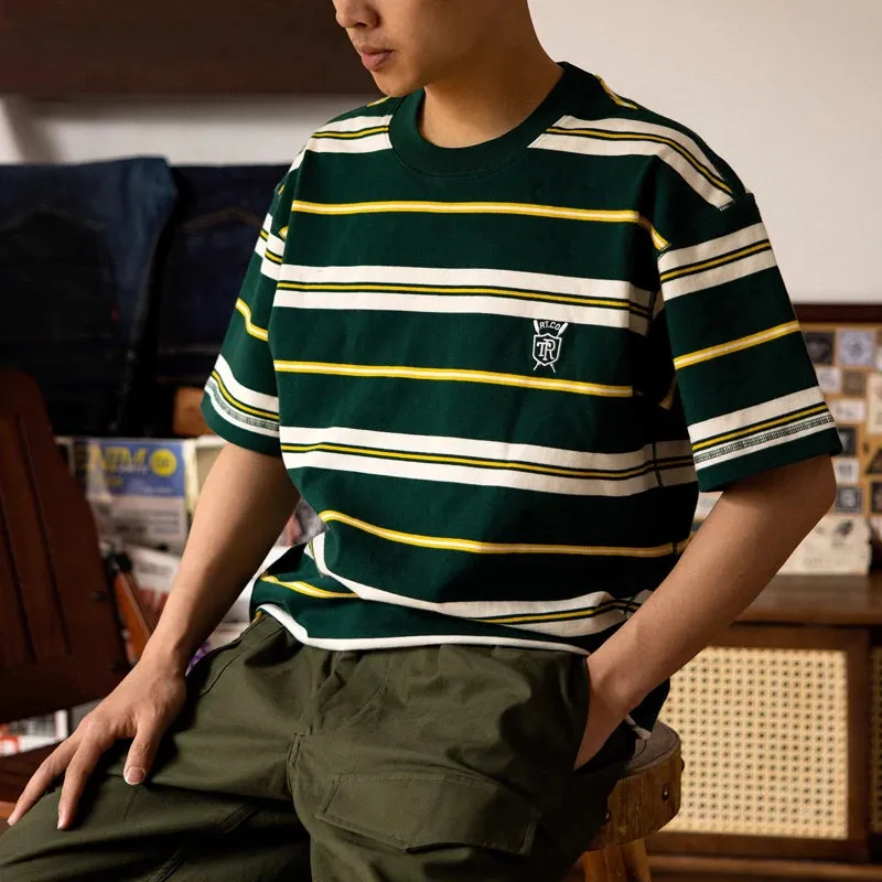Preppy Striped T-shirt Ivy League Style Men Short Sleeve Tee