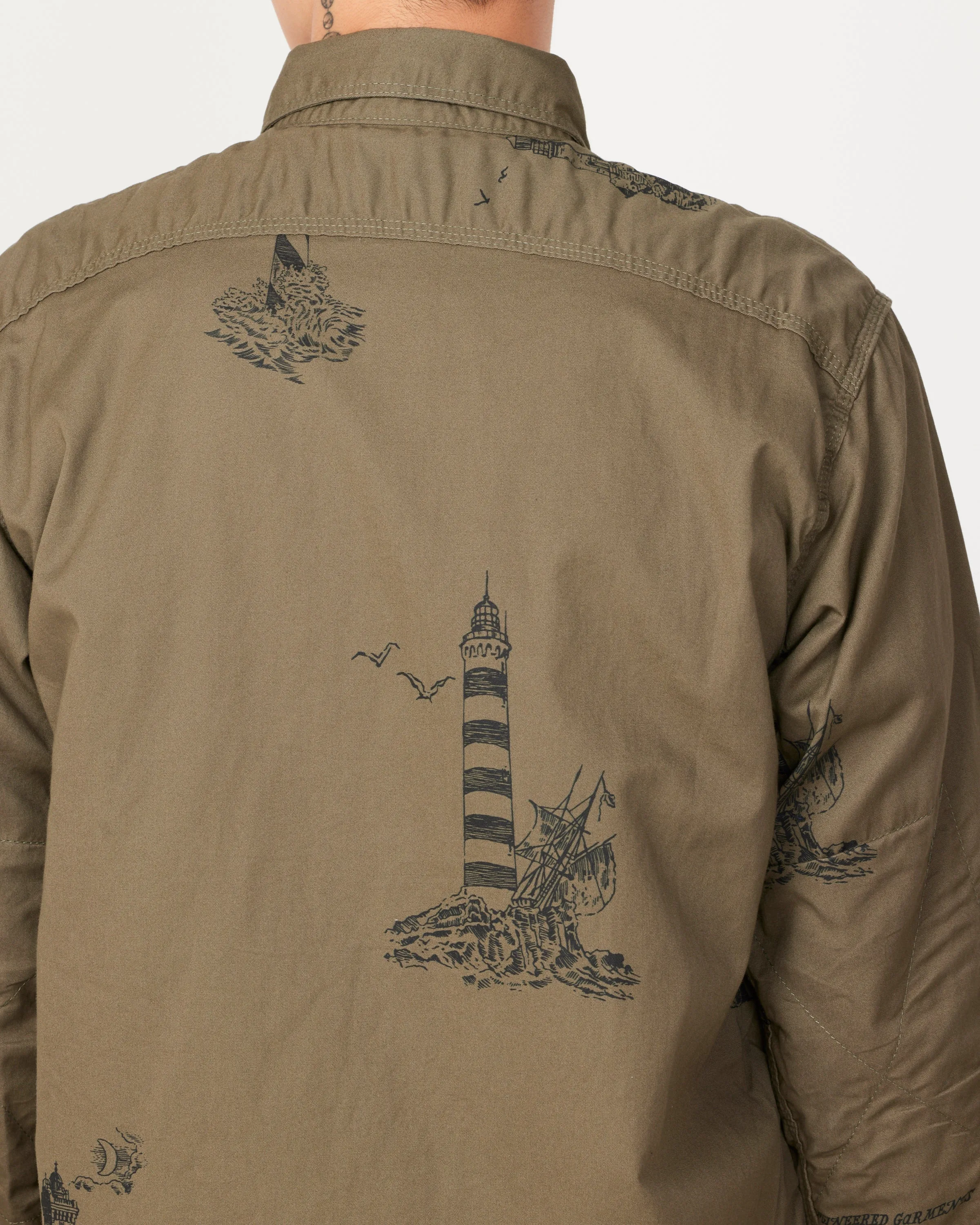 Printed Sanded Twill Work Shirt in Olive
