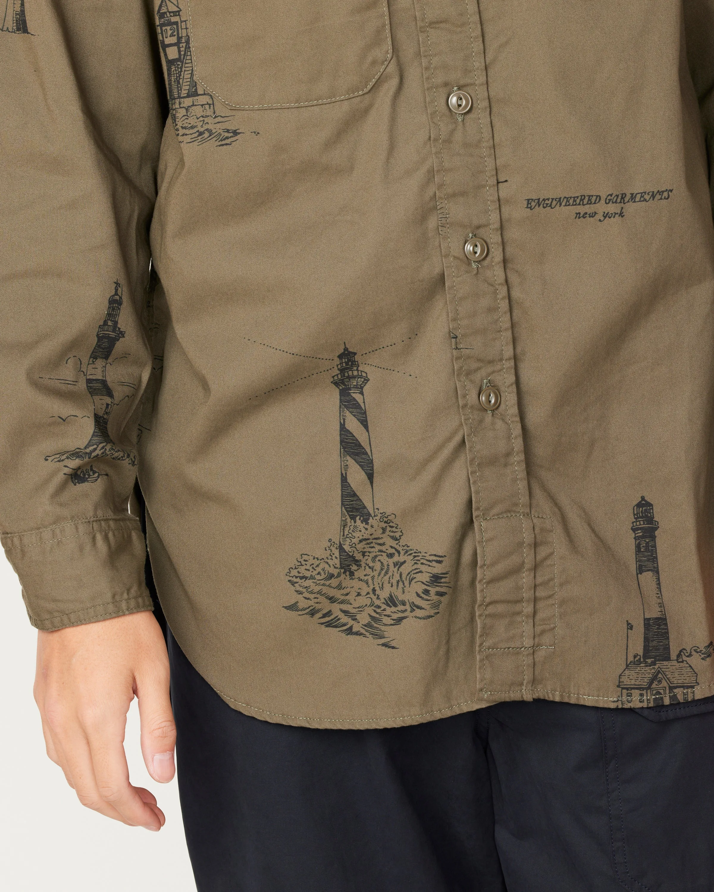 Printed Sanded Twill Work Shirt in Olive