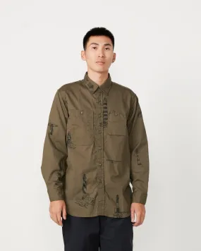 Printed Sanded Twill Work Shirt in Olive
