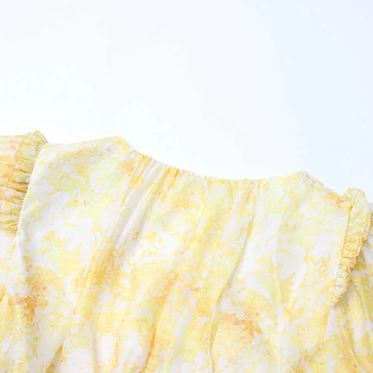 Puff Sleeve Midi Dress Yellow