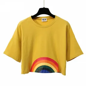 Rainbow Print Harajuku Style Crop Top Shirt