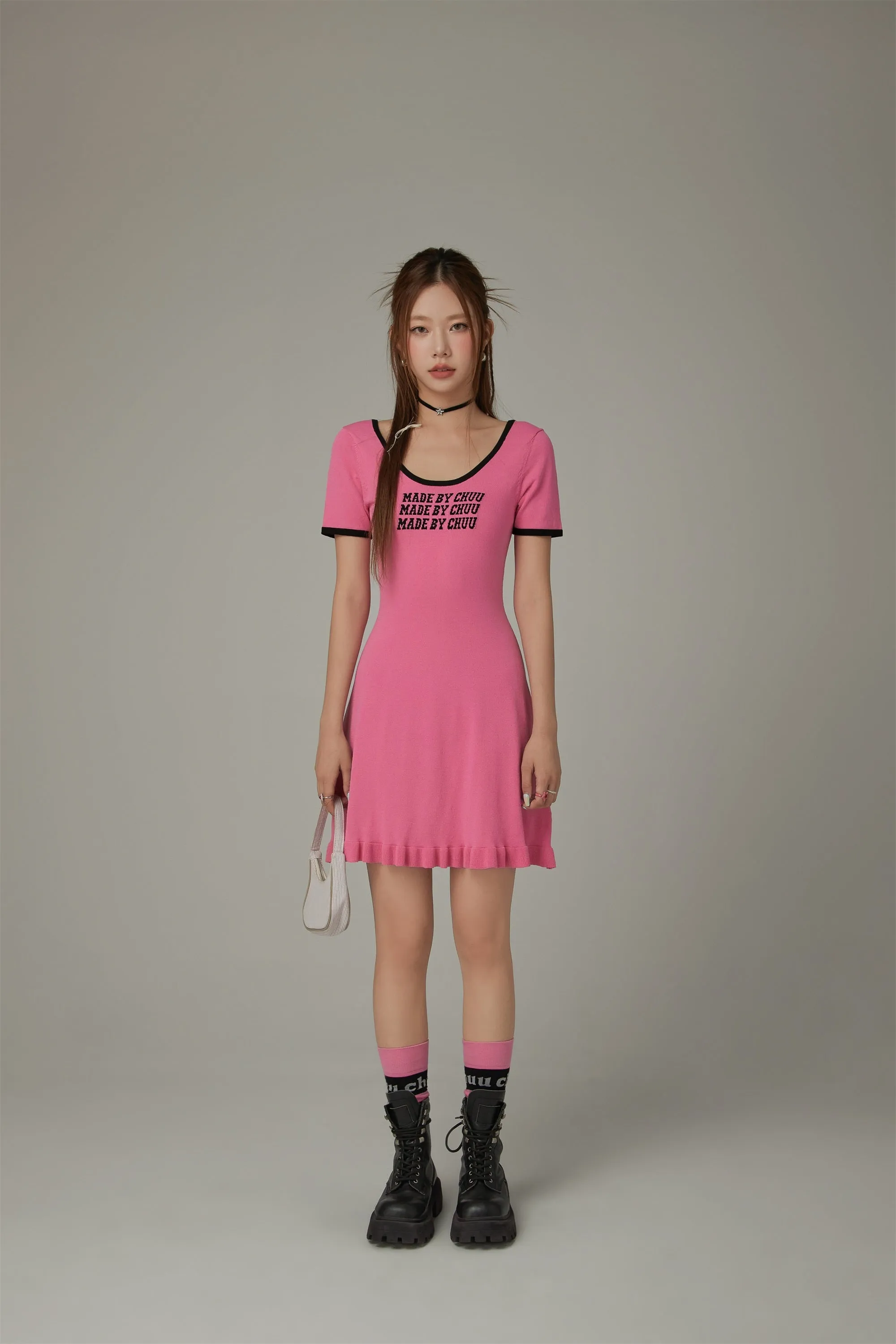 Rainbow Stripe Lettering Ruffle Hem Knit Dress