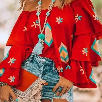 Red BOHO Top